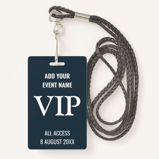 Music Festival Backstage Pass VIP Navy Blue Ausweis (Vorderseite mit Schlüsselband)