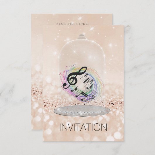 Music Festival Concept Nites Vip Champaign Glitzer Einladung (Vorne/Hinten)