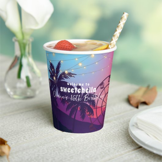 Music Festival | Ferris Wheel Palms Sweet 16 Pappbecher (In Situ)