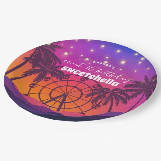 Music Festival | Ferris Wheel Palms Sweet 16 Pappteller (Schrägansicht)