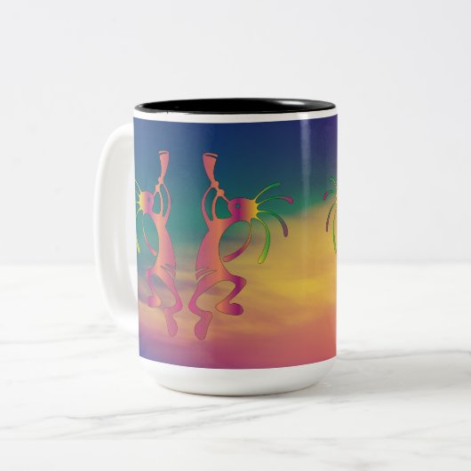 Music Flute Native American Kokopelli Coffee Cup Zweifarbige Tasse (Vorderseite Links)