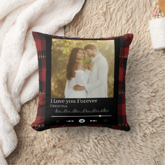 Music Frame Couple Photo Red Plaid  Name & Title  Kissen