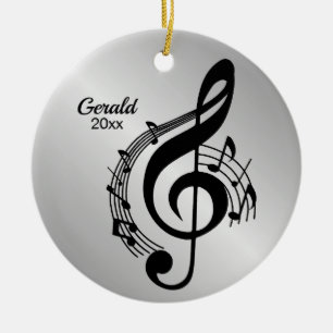 Music G Clef Personalisierter Name/Jahr Keramik Ornament