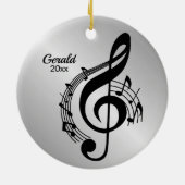 Music G Clef Personalisierter Name/Jahr Keramik Ornament (Hinten)