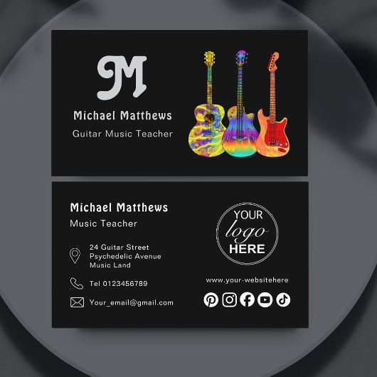 Music Gitarre Lehrer Social Media Logo Custom Visitenkarte