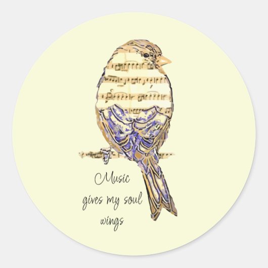 Music gives my soul wings Sparrow Bird Runder Aufkleber (Vorderseite)