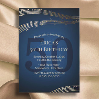 Music Gold & Navy Blue 50. Geburtstagsparty Einladung