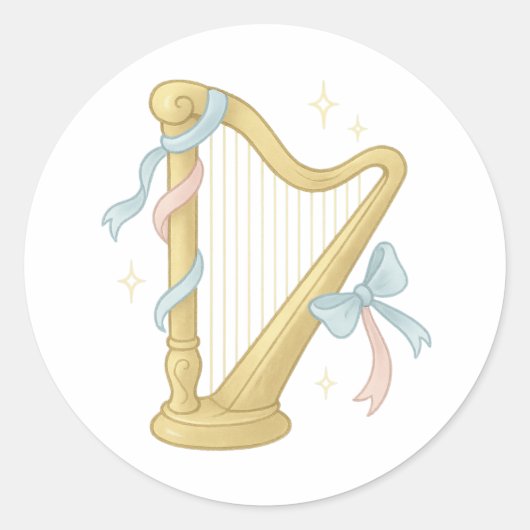 Music harp with sparkles runder aufkleber (Vorderseite)