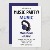 Music Headphone Music macht mich glücklich Party Einladung (Vorne/Hinten)