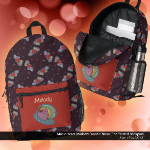 Music Heart Rainbow Doodle Name Red Bedruckter Rucksack