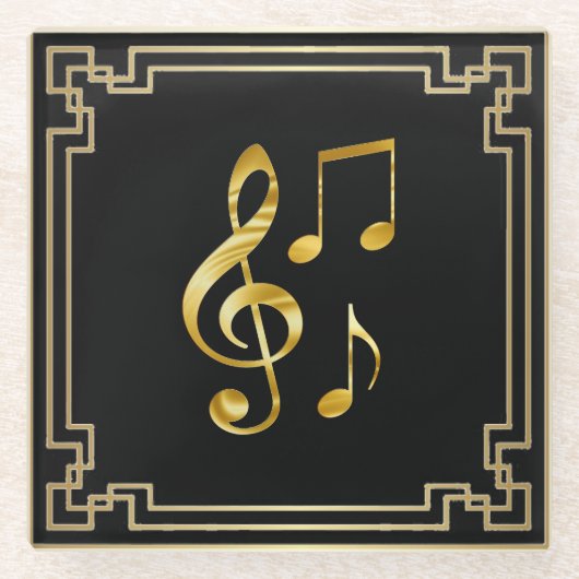 Music icons, gold on black, glasuntersetzer (Vorderseite)