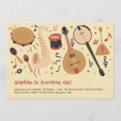 Music instruments kids birthday einladung (Vorderseite)