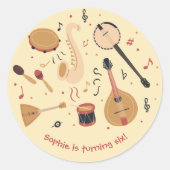 Music instruments kids birthday runder aufkleber (Vorderseite)