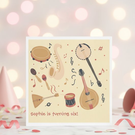 Music instruments kids birthday serviette