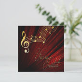 Music Invitation -REd - Gold Notes - Klasse Einladung (Stehend Vorderseite)
