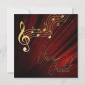 Music Invitation -REd - Gold Notes - Klasse Einladung (Vorderseite)