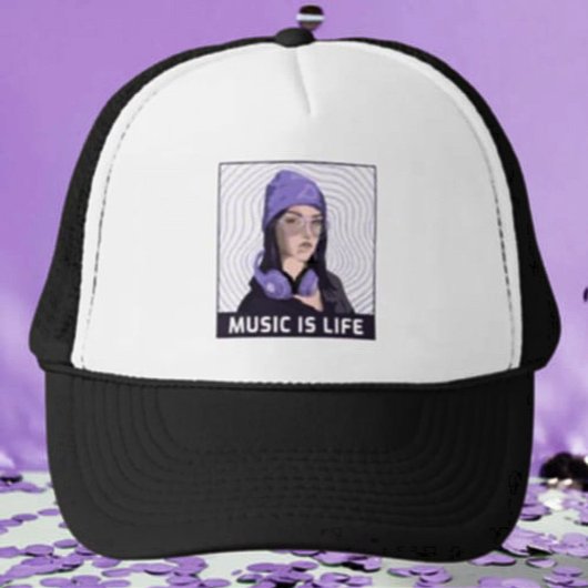 Music is Life - Lila Groove Trucker Hat Truckerkappe