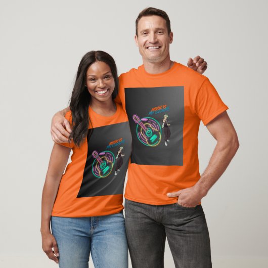 Music Is My Escape – Neon Guitar & Anime Boy T-Shirt (Unisex)