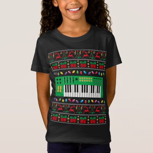 Music Keyboard Uggli Christmas Sweater Xmas Lights T-Shirt (Vorderseite)
