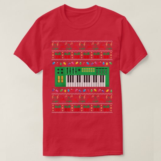 Music Keyboard Uggli Christmas Sweater Xmas Lights T-Shirt (Design vorne)