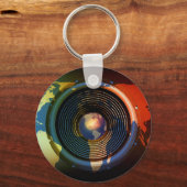 Music Lautsprecher auf der Weltkarte Schlüsselanhänger (Vorderseite)