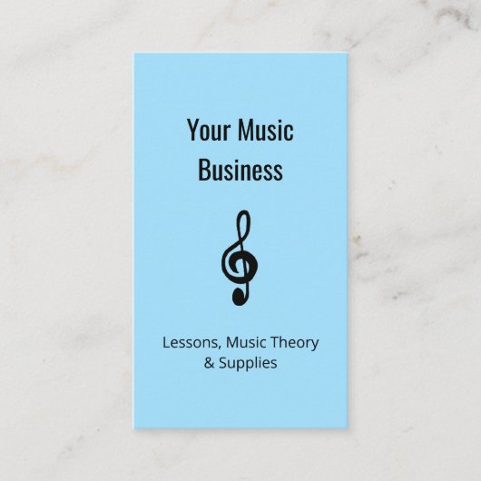 Music Lessons QR Code Simple Treble Clef Blue Visitenkarte (Vorderseite)