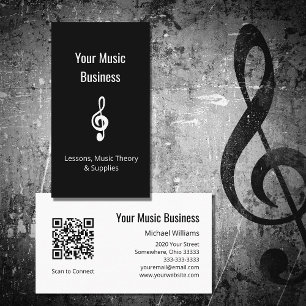 Music Lessons Simple Treble Clef QR Code Black Visitenkarte