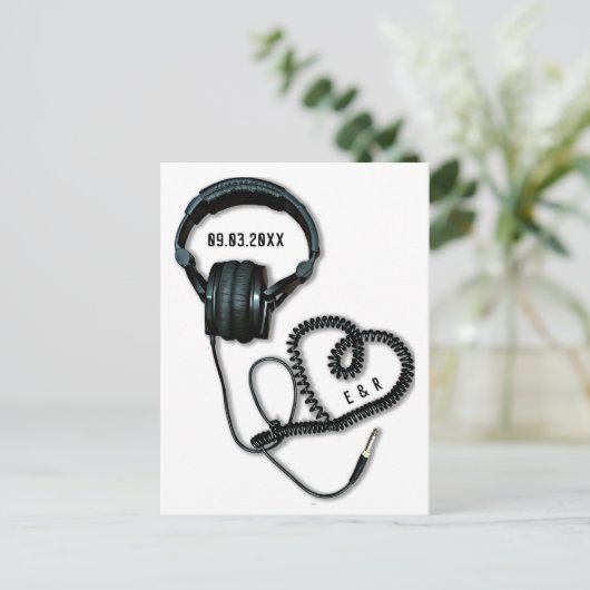 Music=Liebe Kopfhörer Herzstück Save the Date Post Postkarte (Stehend Vorderseite)