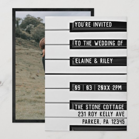 Music=Liebe Piano Keys Foto Hochzeit Einladung (Vorne/Hinten)