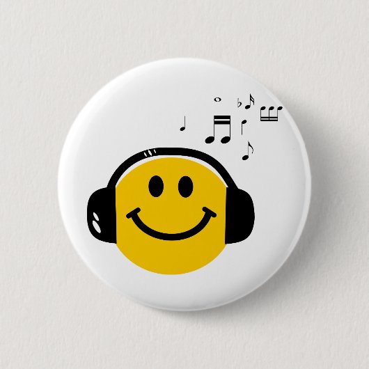 Music Love Happy Face mit Kopfhörern Button (Vorderseite)
