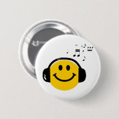 Music Love Happy Face mit Kopfhörern Button (Vorne & Hinten)