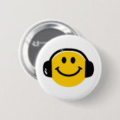 Music Love Happy Face mit Kopfhörern Button (Vorne & Hinten)