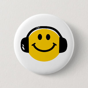 Music Love Happy Face mit Kopfhörern Button