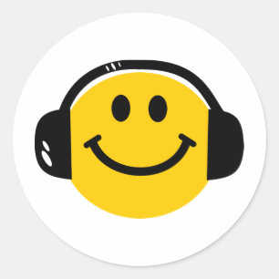 Music Love Happy Face mit Kopfhörern Runder Aufkleber