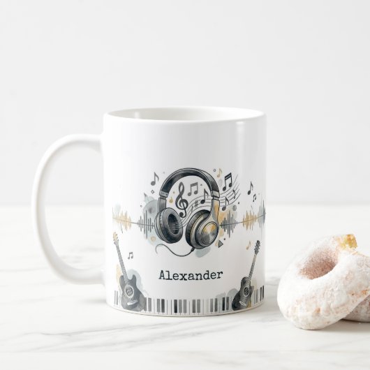Music Lover Artist Watercolor Personalized Name Kaffeetasse (Mit Donut)