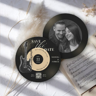 Music Lover Wedding Save the Date Vintag Ecru QR