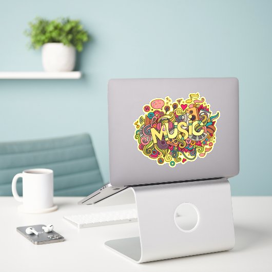 Music Lovers Vinyl - Farbenfrohe Kunst Graffiti Aufkleber (Laptop auf Schreibtisch)