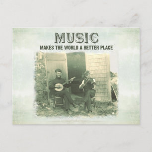 Music makes the world a better place vintage foto postkarte