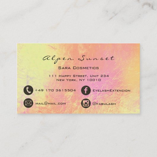 Music Makeup Lash Peach Rose Gold Metallic Social Visitenkarte (Rückseite)