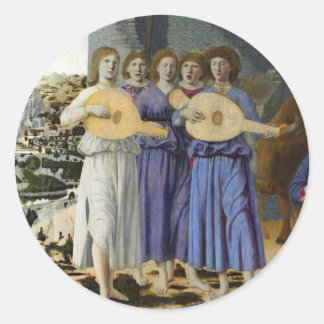 MUSIC MAKING XMAS ANGELS by PIERO DELLA FRANCESCA Runder Aufkleber