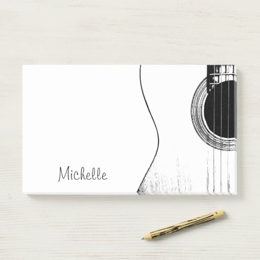 Music Monogram Black and White Gitarre Post-it Klebezettel (Auf Schreibtisch)