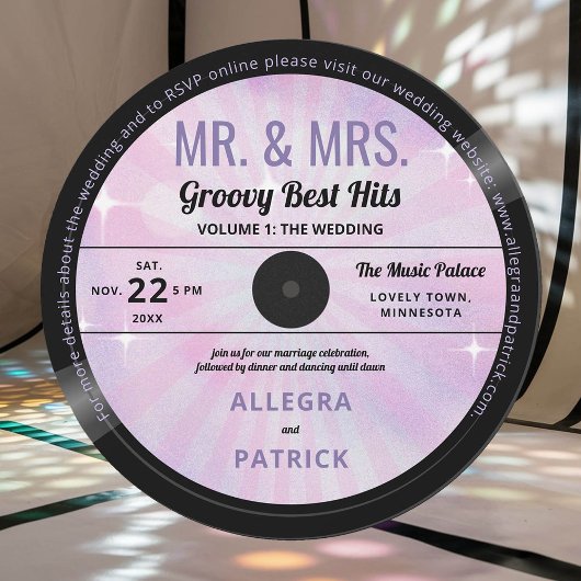 Music Mr. Groovy Lila Retro Vintage Wedding Einladung