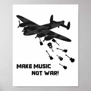 Music Not War Airplane Gitarre Liebe Peace Pac Poster