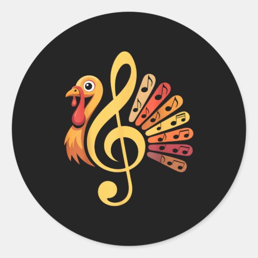 Music Note Symbol Turkey Teacher Fall Thanksgiving Runder Aufkleber (Vorderseite)