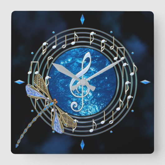 Music Notes Clock Quadratische Wanduhr (Vorderseite)