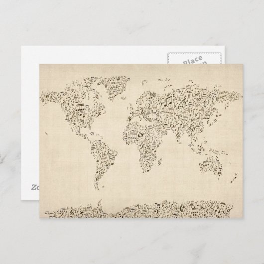 Music Notes Map of the World Postkarte (Vorne/Hinten)