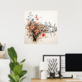  Music Notes Pretty Flowers Colorful Abstract  Poster (Heimbüro)