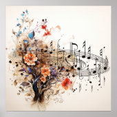 Music Notes Pretty Flowers Colorful Abstract Poster (Vorne)