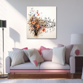 Music Notes Pretty Flowers Colorful Abstract Poster