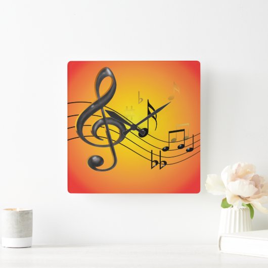 Music Notes Wall Clock Quadratische Wanduhr (Zuhause)